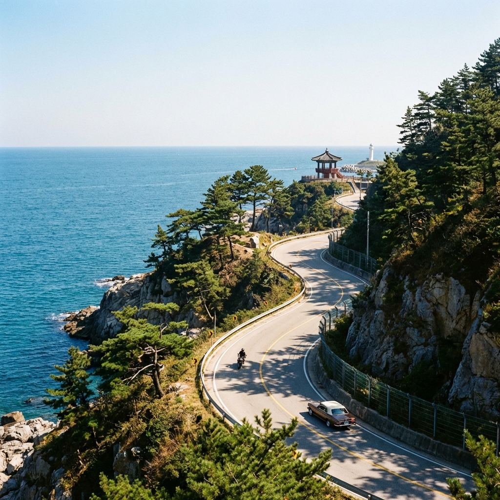 Gangwon Province East Coast road with mountains and sea views in autumn