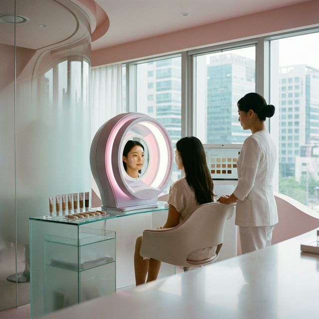 Customized Korean foundation being mixed at a bespoke beauty service in Seoul