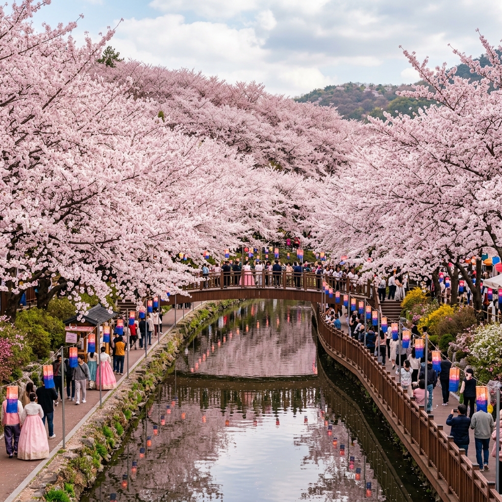 A Jinhae Cherry Blossom Festival scene