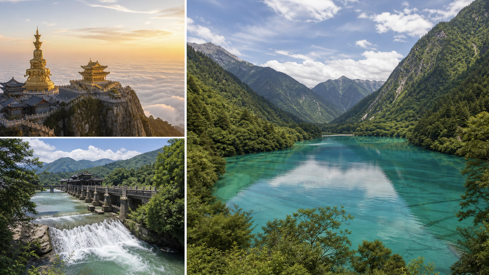 A planning view of Chengdu day-trip routes to mountains, irrigation sites, and Jiuzhaigou