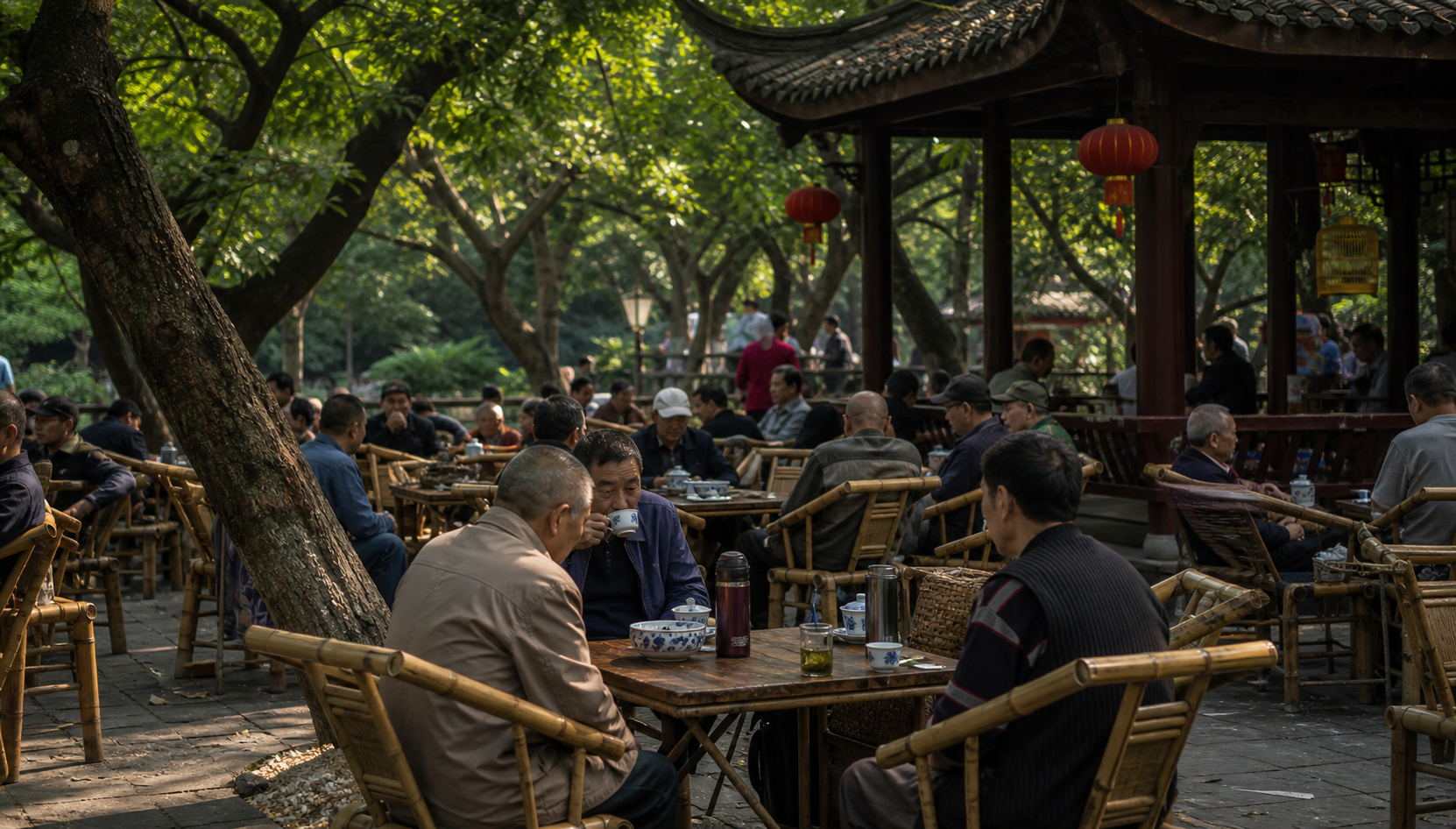 Renmin Park teahouse atmosphere in Chengdu