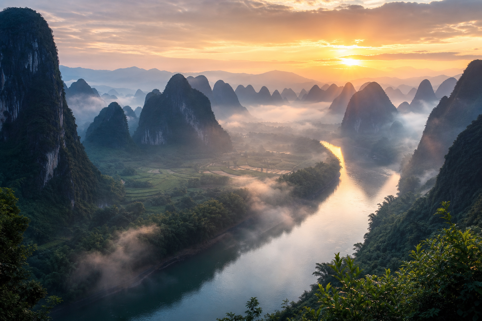 Guilin Karst Landscape: Best Spots for Misty River and Rice Terrace Shots